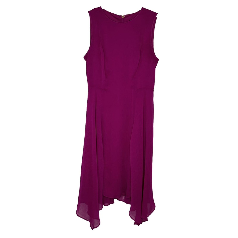 DKNY Women's Raspberry Asymmetric Hem Chiffon Crew Neck Sleeveless Dress 4 New